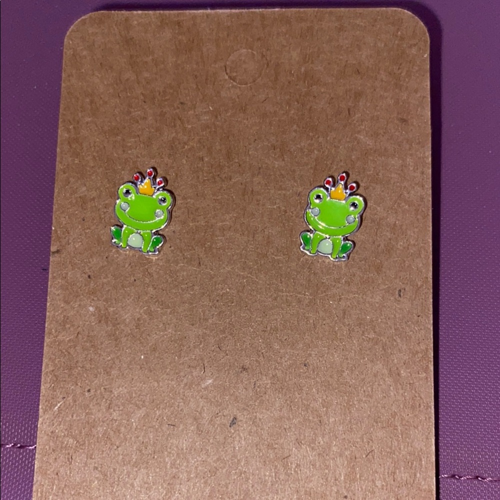 Playful Green Frog Stud Jewelry